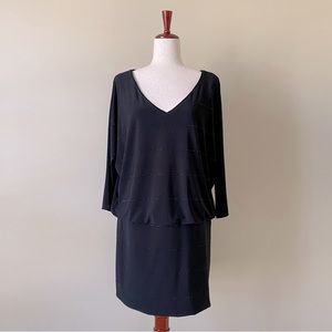 WHBM- Black - Drop Waist - Stretchy Knit - Mini Dress with Beads. Size M.